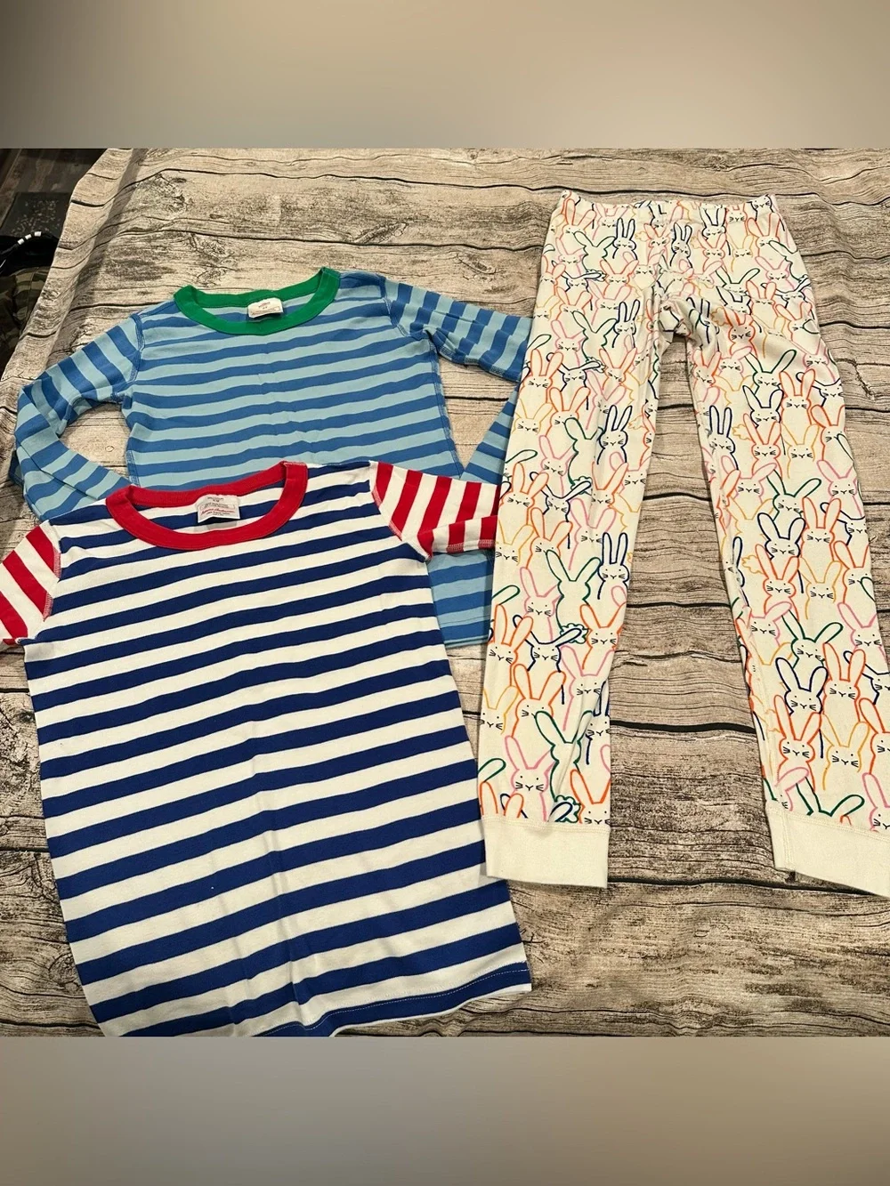 Hanna Andersson Kids Mixed Lot of 3 Striped and Bunny Print Pajamas Size 12